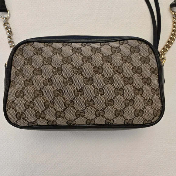 Gucci Marmont Beige and Black Crossbody Bag with Gold Logo - Picture 6 of 14